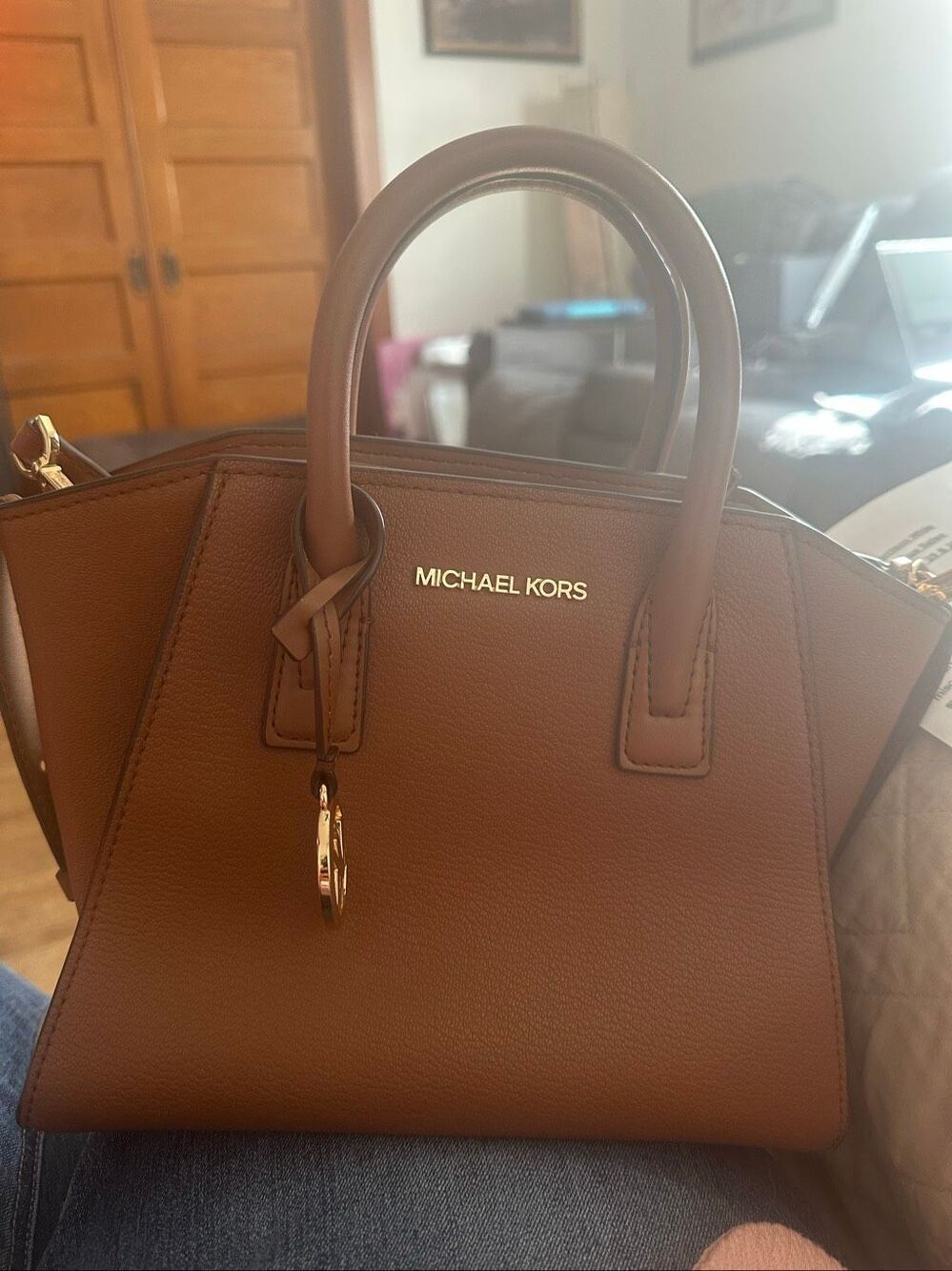Michael KorsStyle: Avril Small Top-Zip SatchelColor: Luggage (brown)Material: Pe